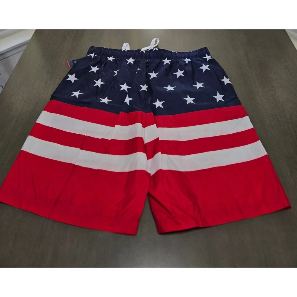 Mission Ridge Mens XL Swim Trunks American Flag Stars Stripes Board Shorts NWT